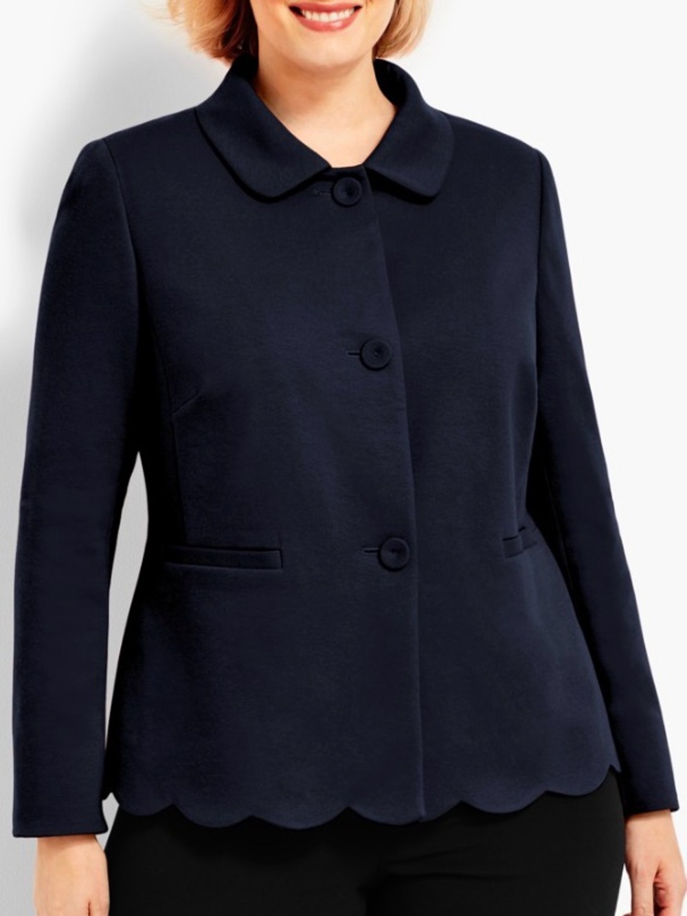 NWT Talbots navy blue scalloped ponte button blazer jacket plus size 20 petite